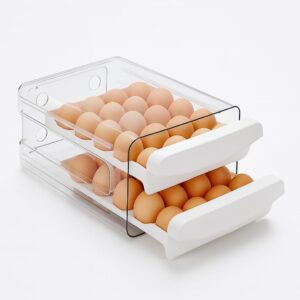 Porta Ovos Empilhável com Gaveta 2 Camadas 32 Unidades para Geladeira, Organizador de Ovos em Plástico PP Premium, Cozinha Compacta, Armazenamento Alimentos, Transparente e Durável